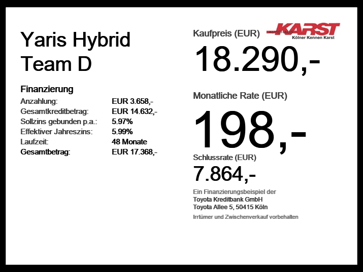 Foto 1 - Toyota Yaris Hybrid Team D Apple/Android DAB 16, Marlingrau