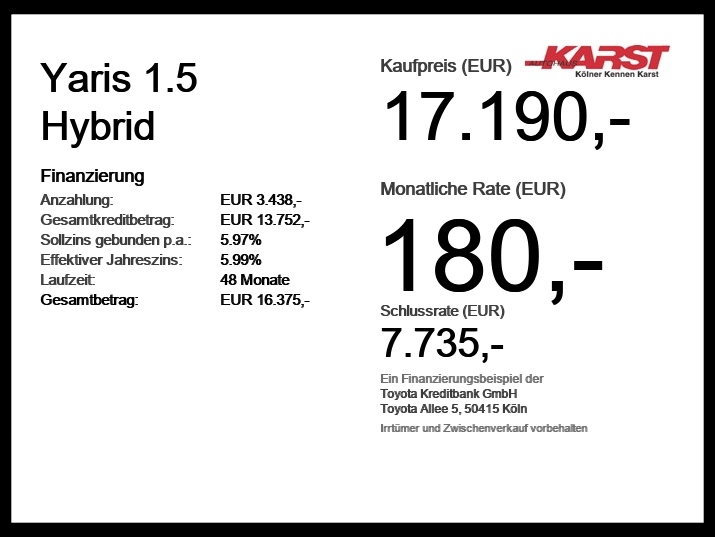 Foto 1 - Toyota Yaris 1.5 Hybrid Carplay+LED+LM+, schneeweiß