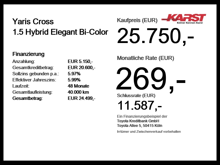 Foto 1 - Toyota Yaris Cross 1.5 Hybrid Elegant Bi-Color, Karminarot/Dach schwarz